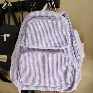 Purple Corduroy Backpack with Pockets